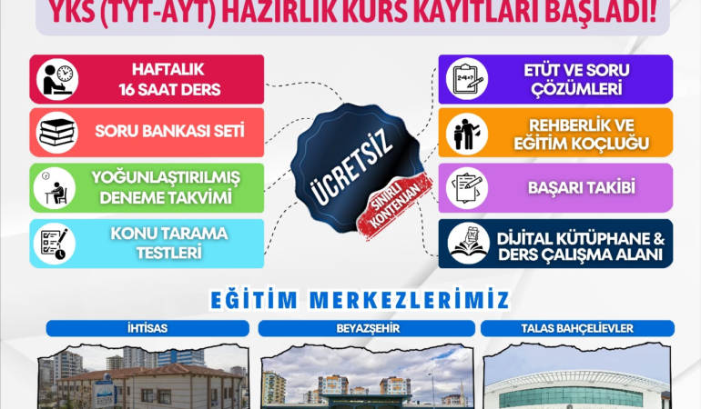 Kayseri Büyükşehir’den Gençliğe Güçlü Destek: Ücretsiz YKS Kurs Kayıtları Başladı
