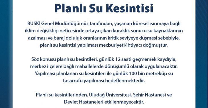 Bursada planlı su kesintileri