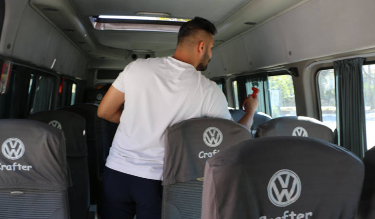 UKOME ekipleri servis araçlarını inceliyor