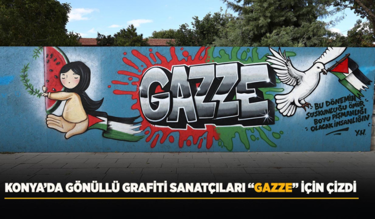Konya’da gönüllü grafiti sanatçıları gazze için çizdi