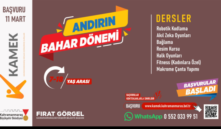 Andırın’da KAMEK Kurslarına Başvurular Başladı; 7 Branşta Ücretsiz Eğitim